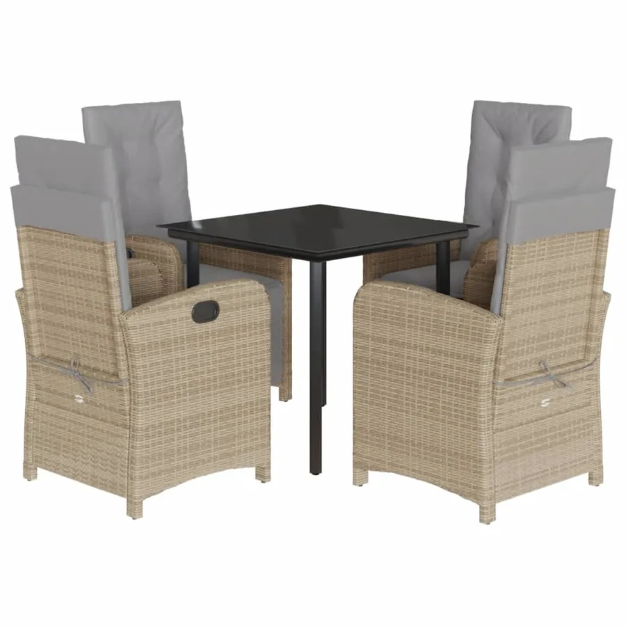 Ensemble à manger de jardin avec coussins 5pcs Beige poly rotin - 2