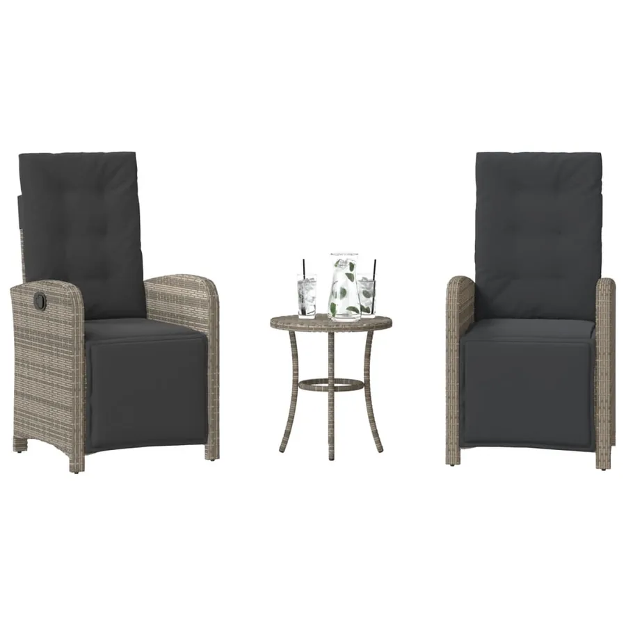 Ensemble de bistro 3 pcs avec coussins gris résine tressée