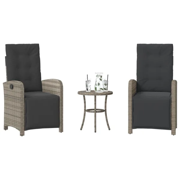 Ensemble de bistro 3 pcs avec coussins gris résine tressée