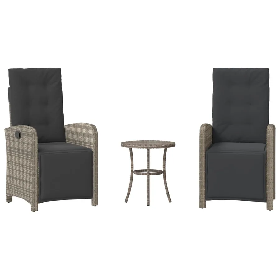 Ensemble de bistro 3 pcs avec coussins gris résine tressée - 2