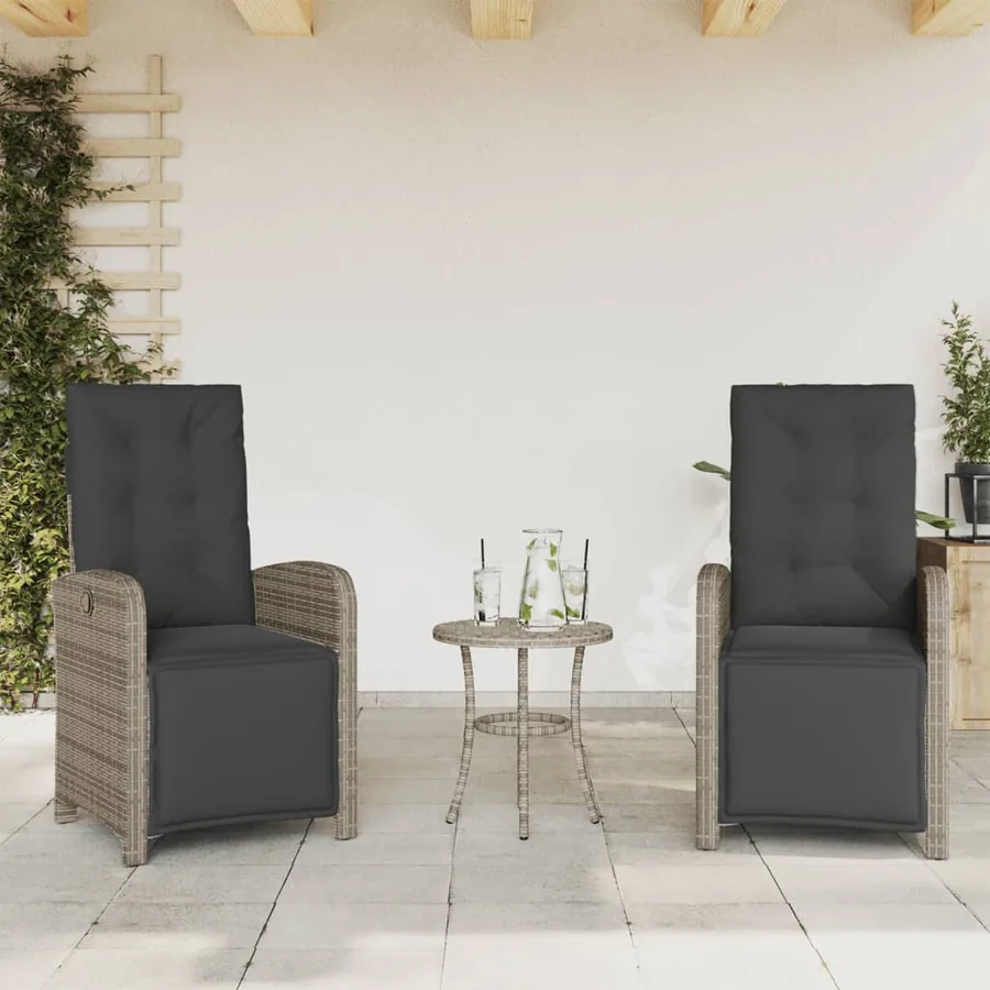 Ensemble de bistro 3 pcs avec coussins gris résine tressée - 3