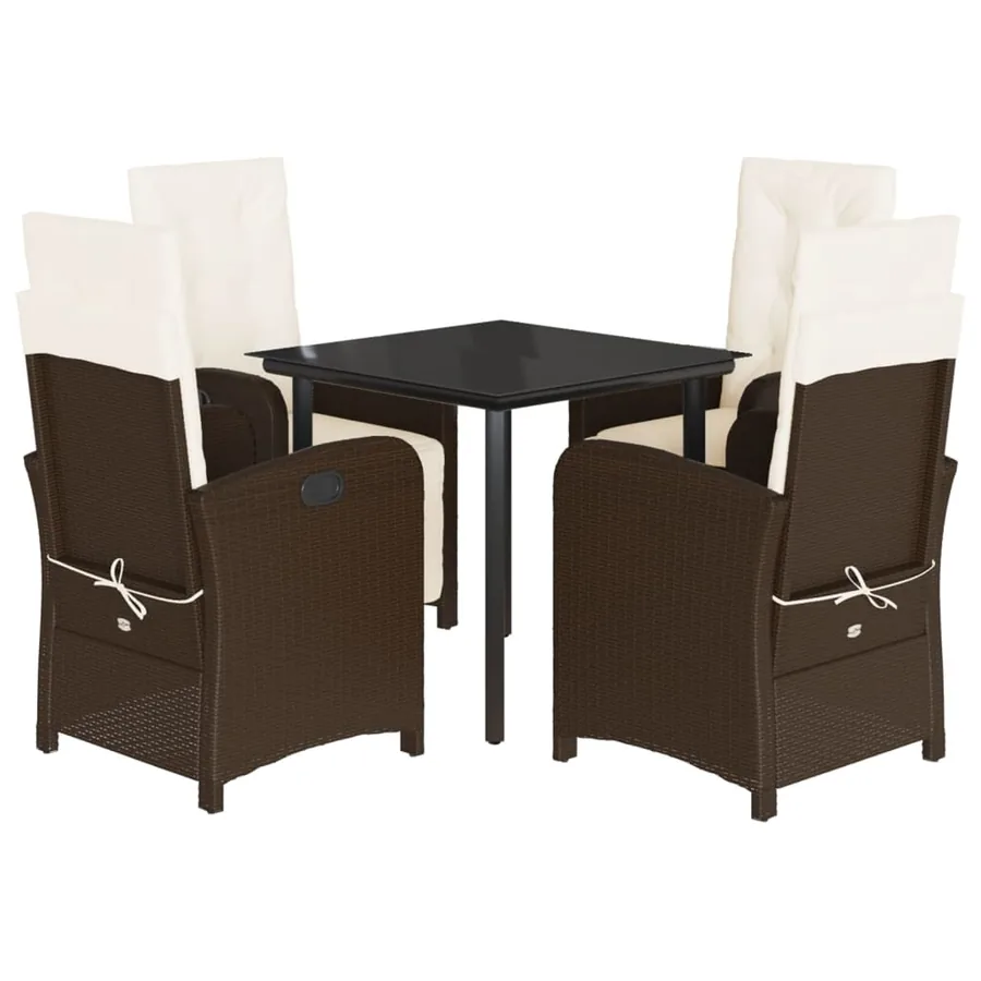 Ensemble à manger de jardin 5 pcs et coussins marron poly rotin - 2