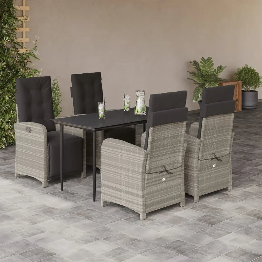 Ensemble à manger de jardin et coussins 5 pcs gris clair rotin