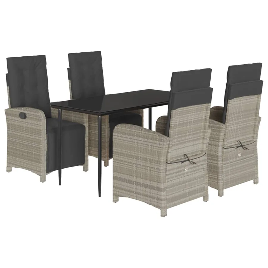 Ensemble à manger de jardin et coussins 5 pcs gris clair rotin - 2