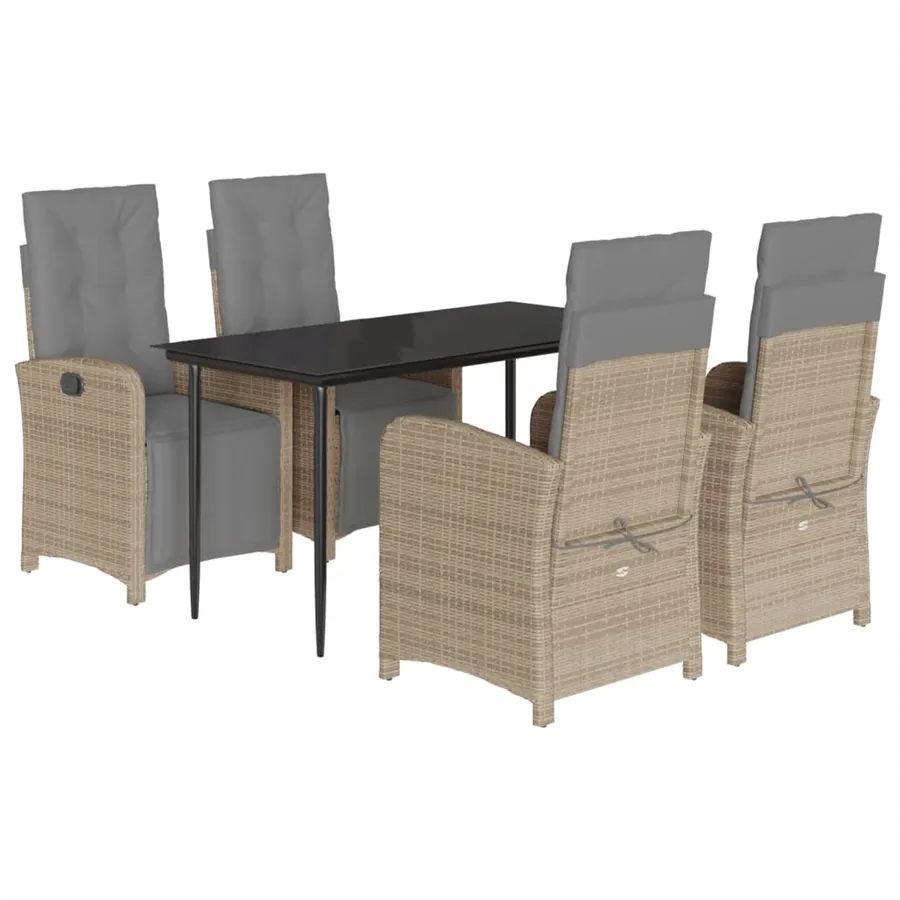 Ensemble à manger de jardin avec coussins 5pcs Beige poly rotin - 2