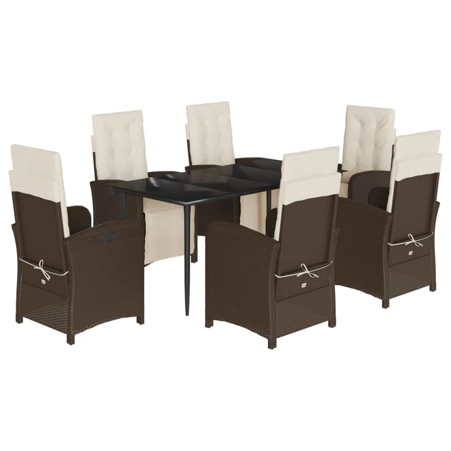 Ensemble à manger de jardin et coussins 7 pcs marron rotin - 2