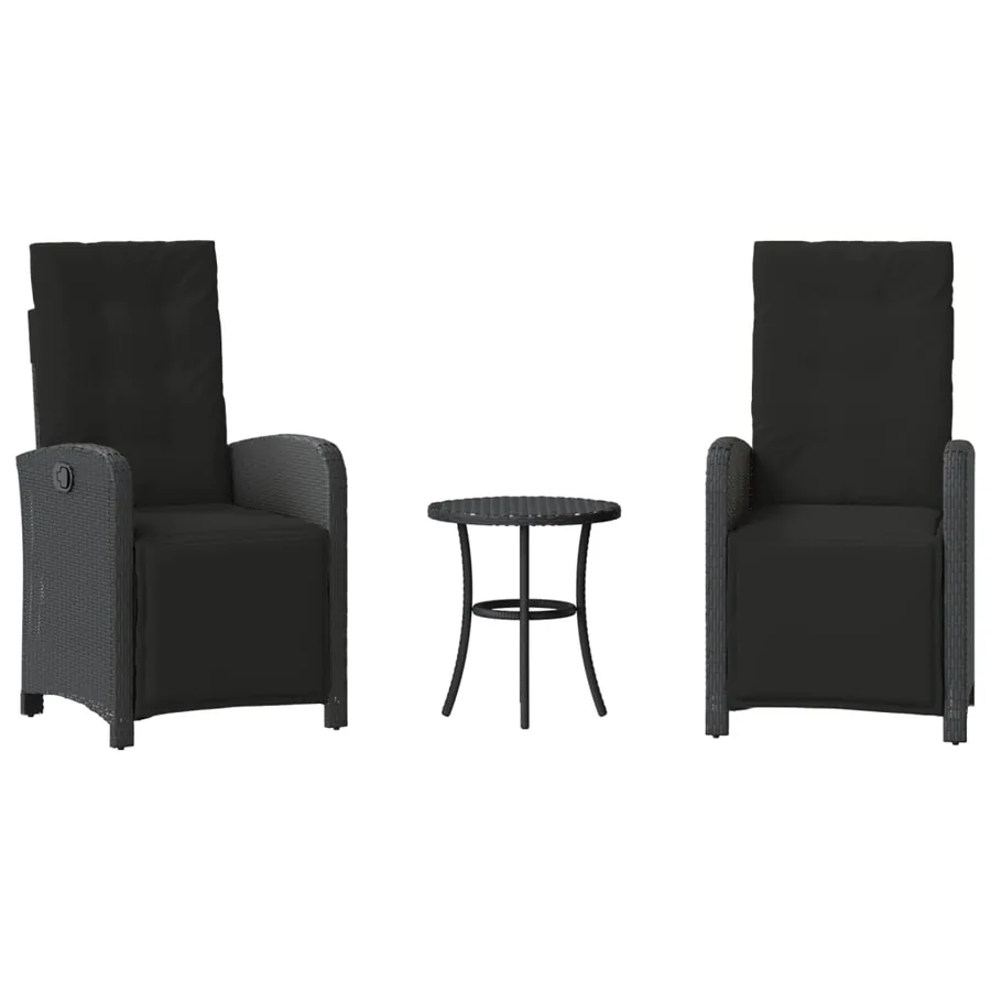 Ensemble de bistro 3 pcs avec coussins noir résine tressée - 2