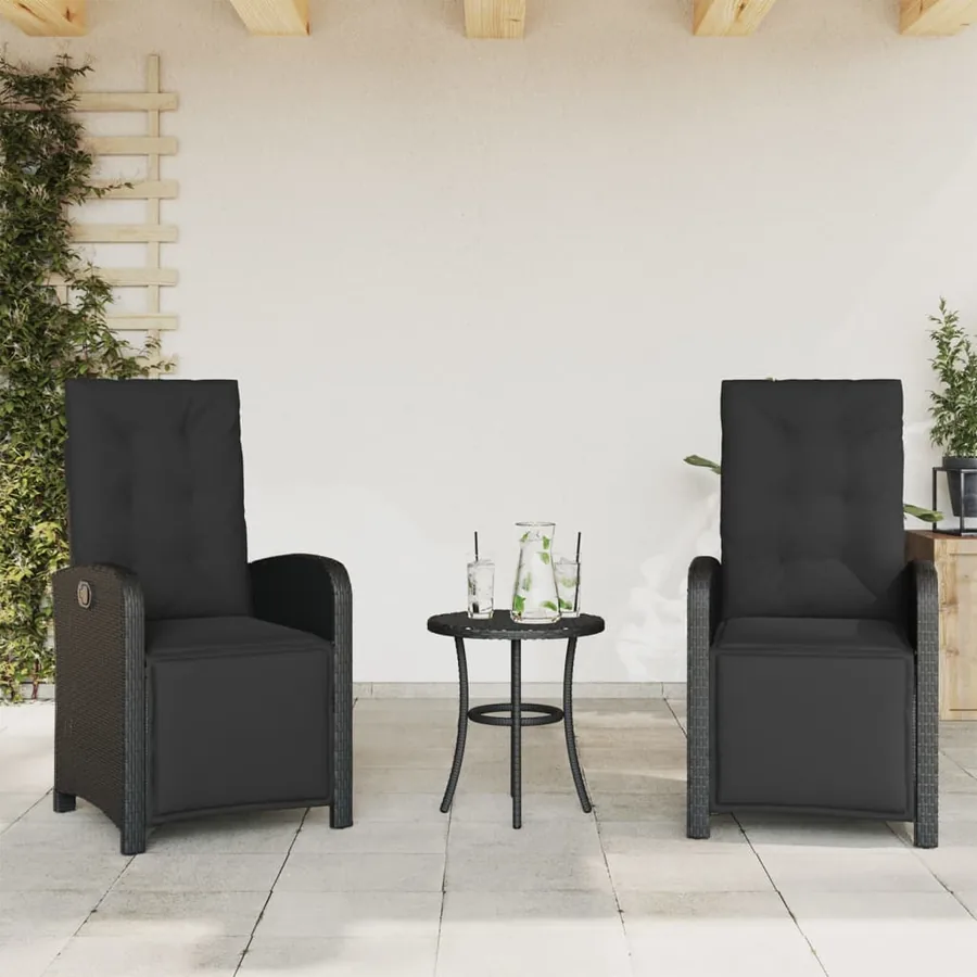 Ensemble de bistro 3 pcs avec coussins noir résine tressée - 3