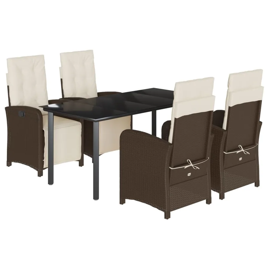 Ensemble à manger de jardin 5 pcs et coussins marron poly rotin - 2