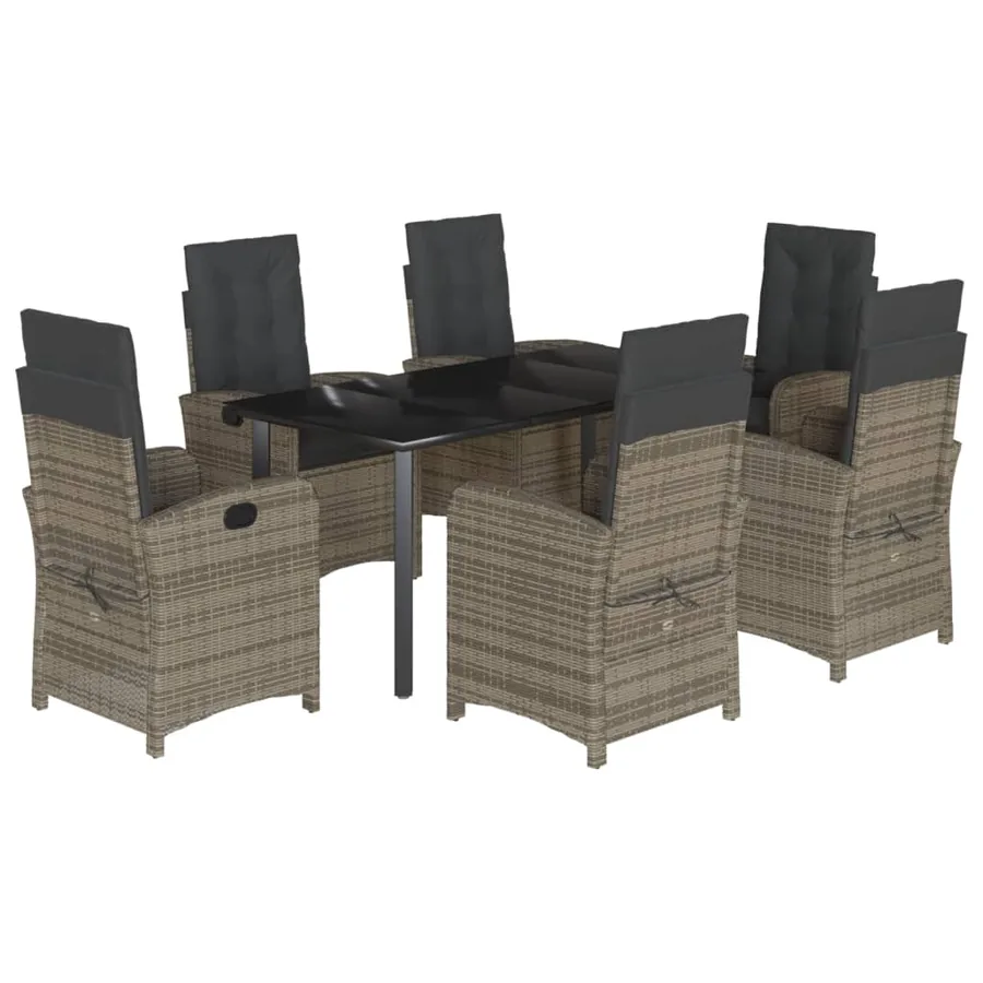 Ensemble à manger de jardin et coussins 7 pcs gris rotin - 2