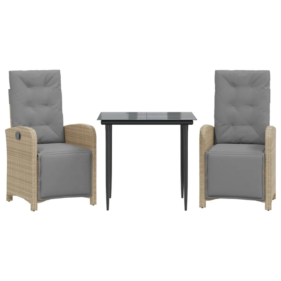 Ensemble de bistro 3 pcs avec coussins beige résine tressée - 2