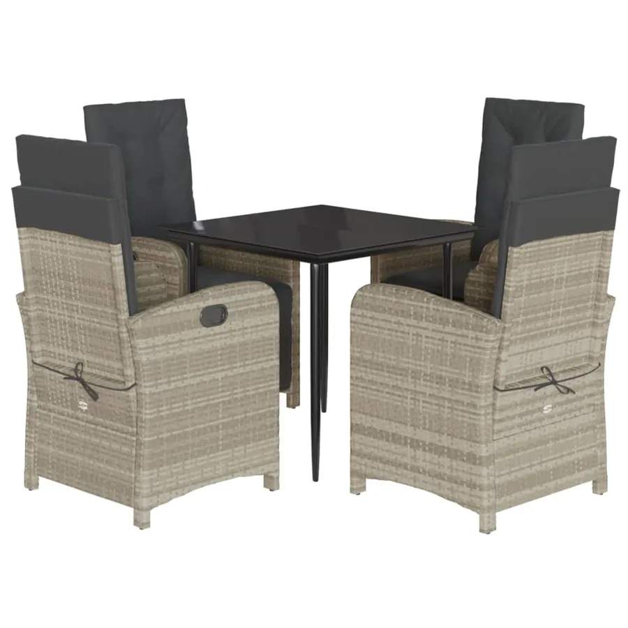 Ensemble à manger de jardin et coussins 5 pcs gris clair rotin - 2