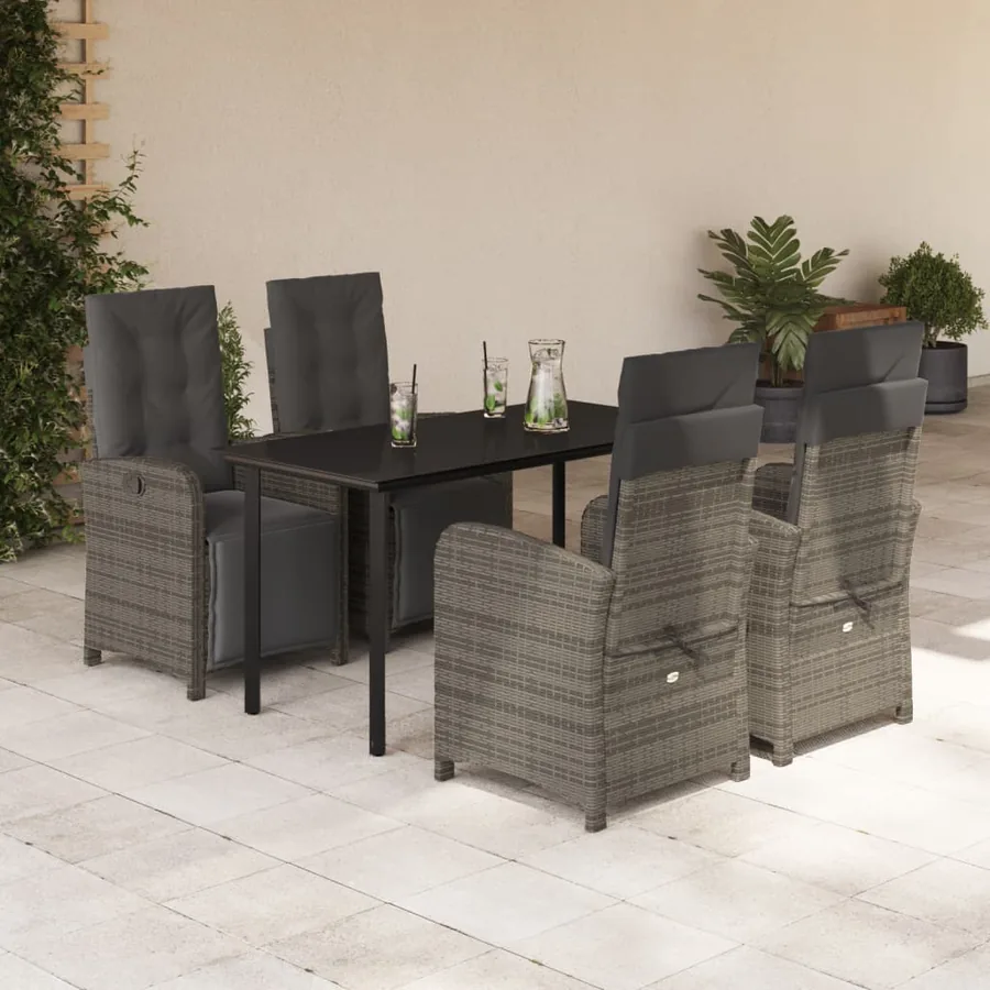 Ensemble à manger de jardin 5 pcs coussins gris résine tressée