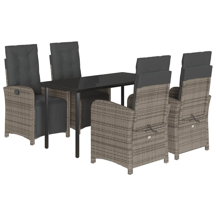 Ensemble à manger de jardin 5 pcs coussins gris résine tressée - 2