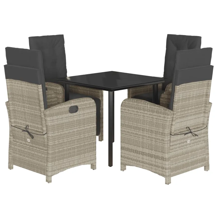 Ensemble à manger de jardin et coussins 5 pcs gris clair rotin - 2
