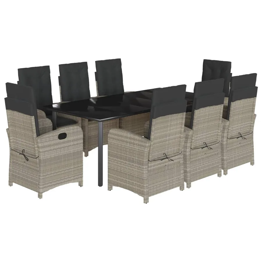 Ensemble à manger de jardin et coussins 9 pcs gris clair rotin - 2
