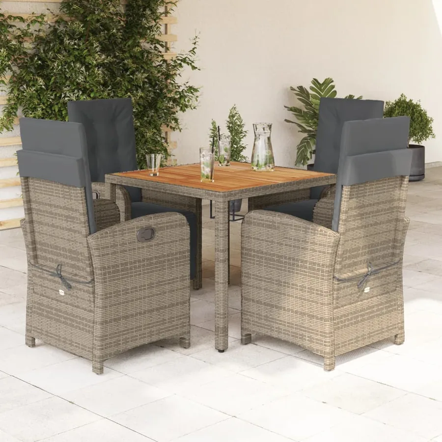Ensemble à manger de jardin 5 pcs coussins gris résine tressée