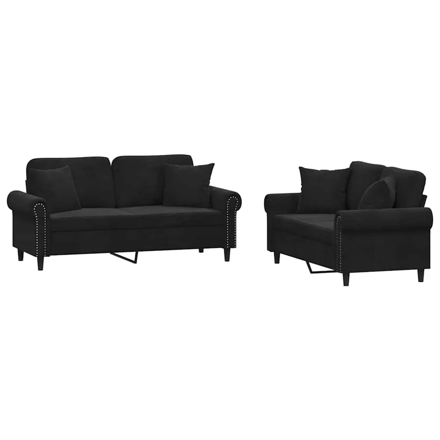 Ensemble de canapés 2 pcs avec coussins noir velours - 2