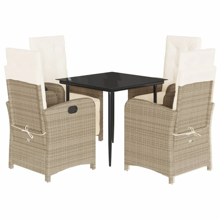 Ensemble à manger de jardin avec coussins 5pcs Beige poly rotin - 2