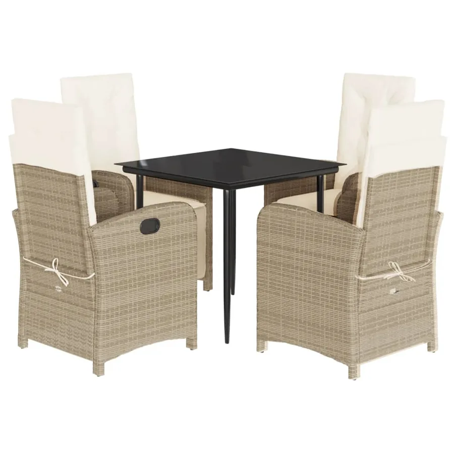 Ensemble à manger de jardin avec coussins 5pcs Beige poly rotin - 2