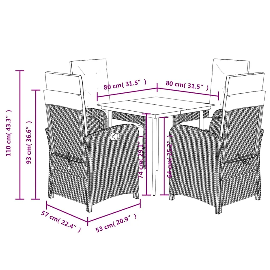 Ensemble à manger de jardin avec coussins 5pcs Beige poly rotin - 9