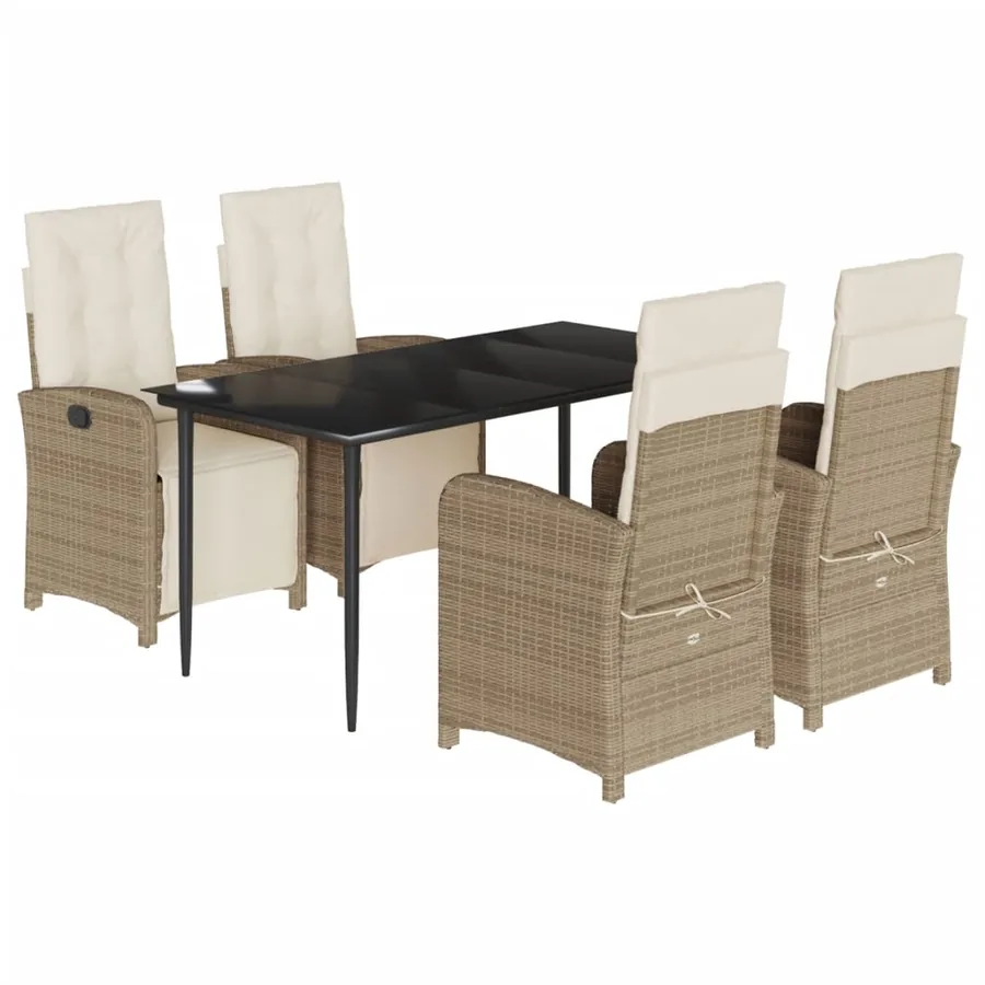 Ensemble à manger de jardin avec coussins 5pcs Beige poly rotin - 2