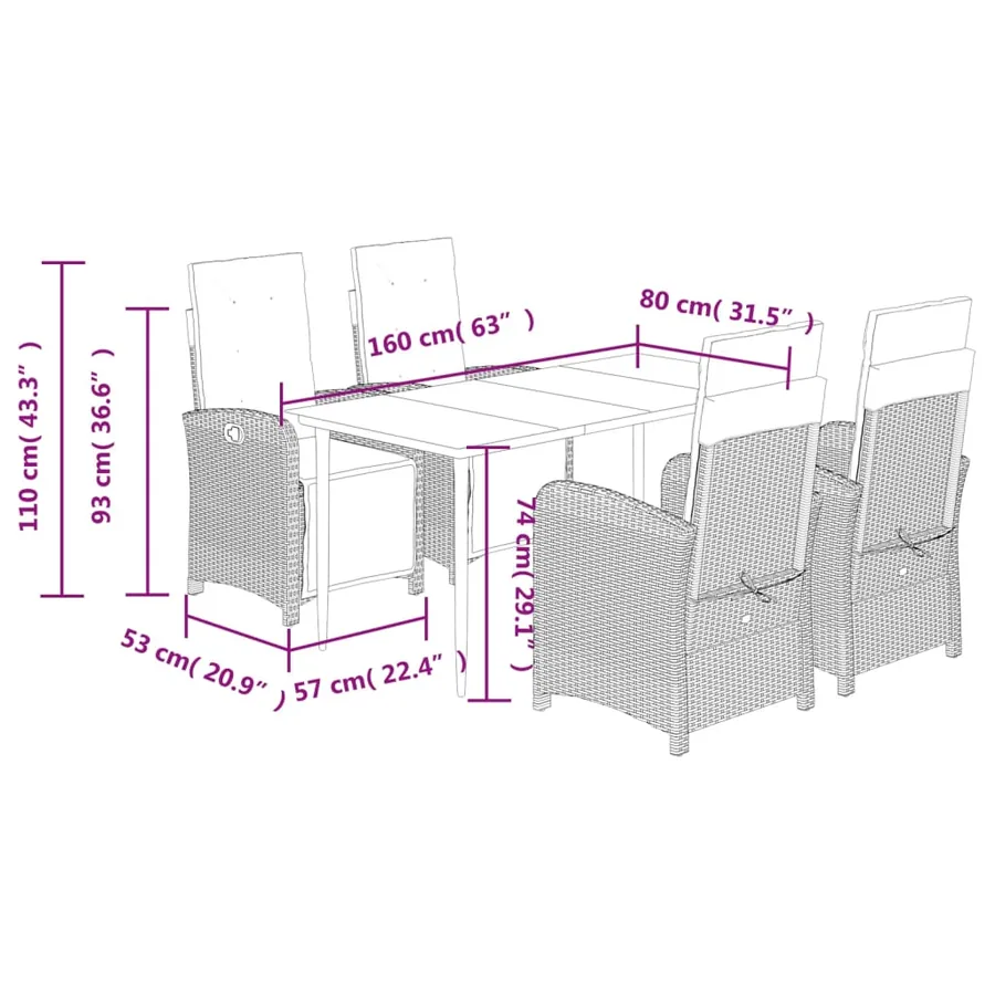 Ensemble à manger de jardin avec coussins 5pcs Beige poly rotin - 9