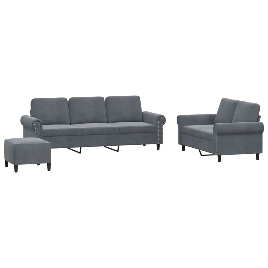 Ensemble de canapés 3 pcs avec coussins Gris foncé Velours - 2