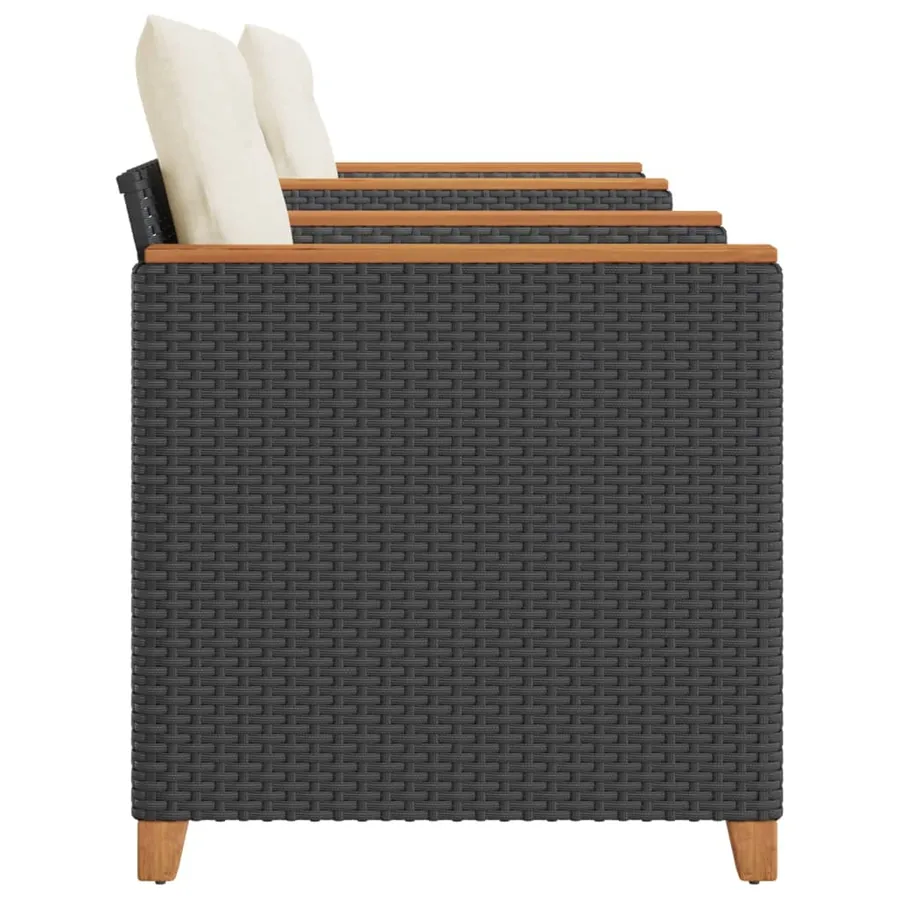 Ensemble de bistro 3 pcs et coussins noir résine tressée acacia - 4