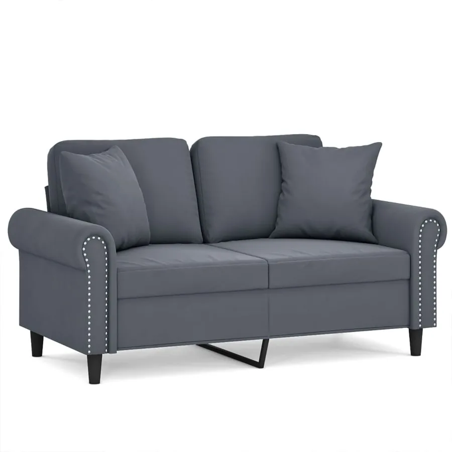 Canapé 2 places avec oreillers gris foncé 120 cm velours - 2