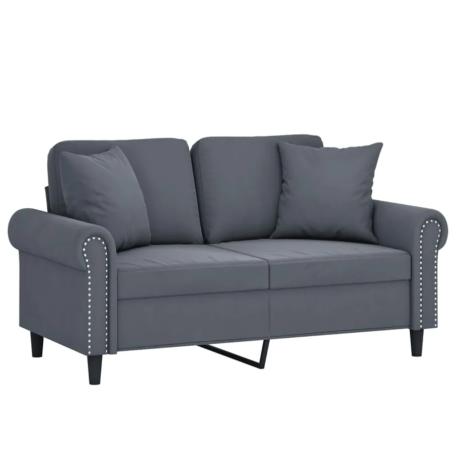 Canapé 2 places avec oreillers gris foncé 120 cm velours - 3