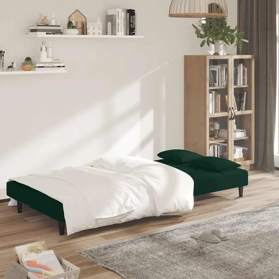 Canapé-lit à 2 places avec deux oreillers Vert foncé Velours - 3