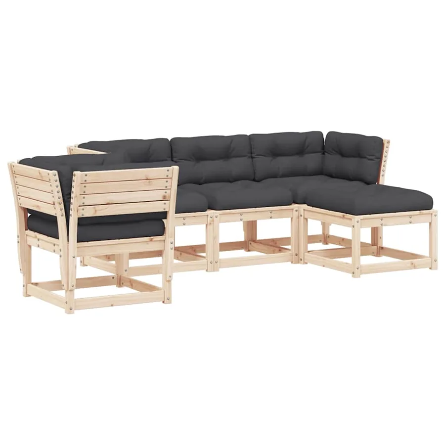 Salon de jardin 5 pcs avec coussins Bois de pin massif - 2