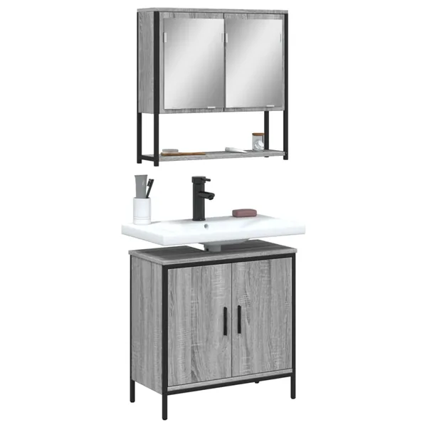Ensemble de meubles de salle de bain 2 pcs Sonoma gris