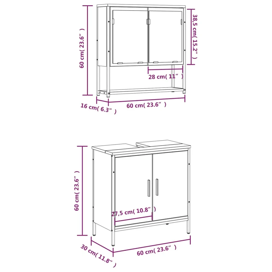 Ensemble de meubles de salle de bain 2 pcs Sonoma gris - 12