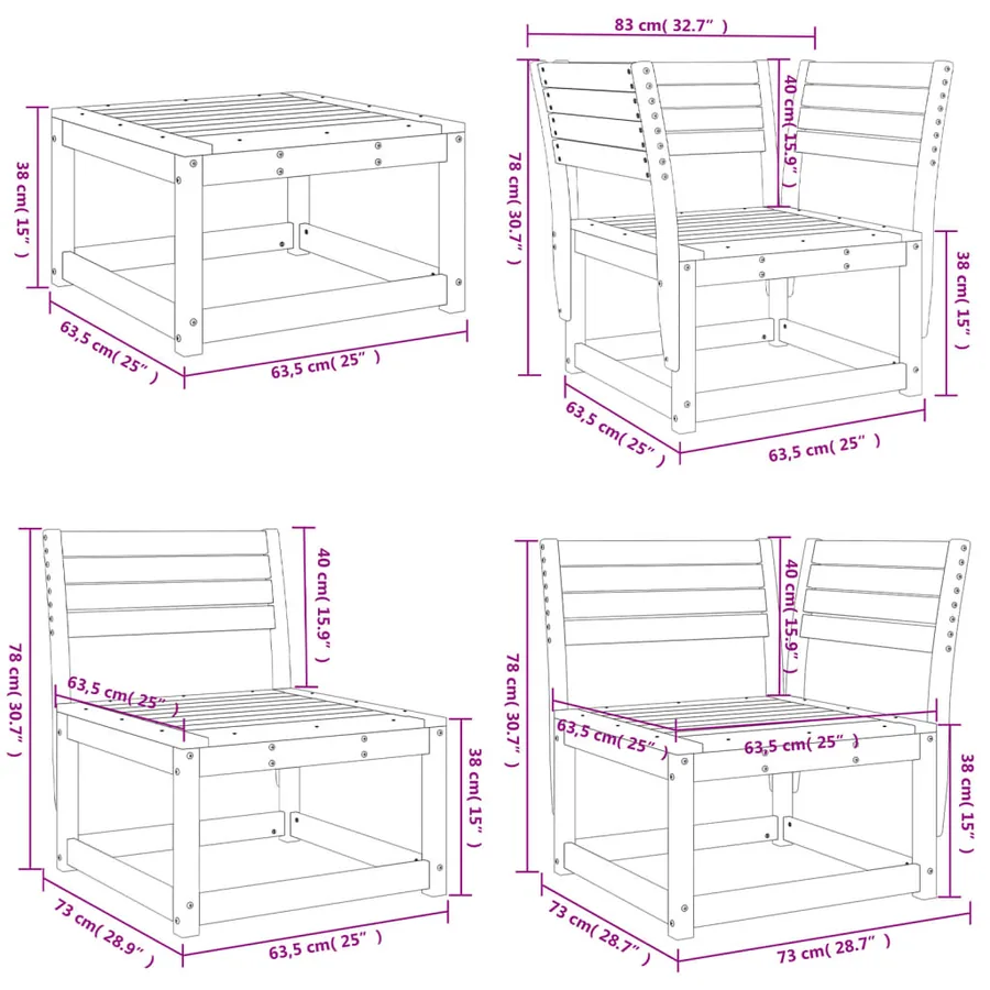 Salon de jardin 5 pcs bois massif de pin - 10