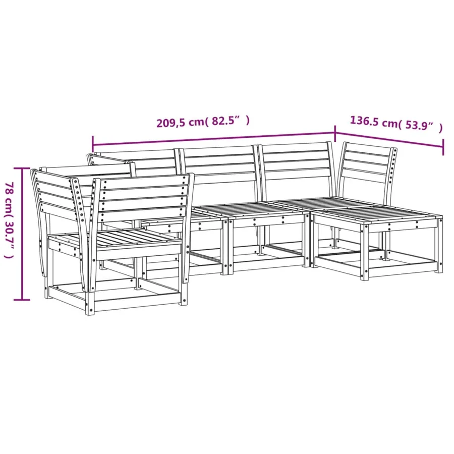 Salon de jardin 5 pcs bois massif de pin - 9