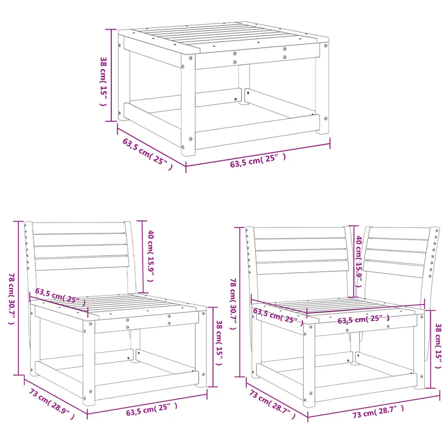 Salon de jardin 5 pcs bois de pin massif - 9