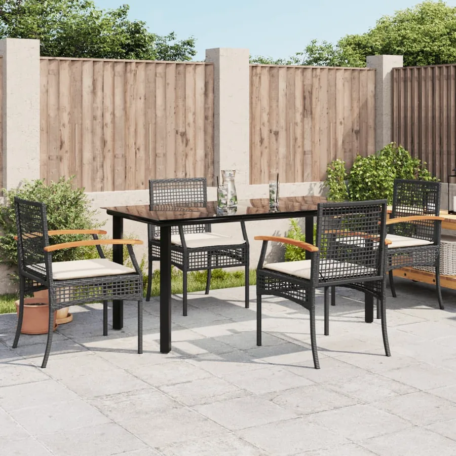 Ensemble à manger de jardin coussins 5pcs Noir Résine tressée