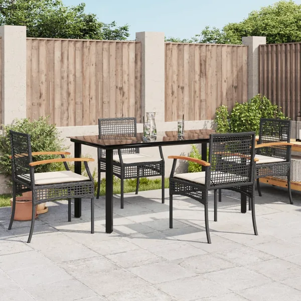 Ensemble à manger de jardin coussins 5pcs Noir Résine tressée