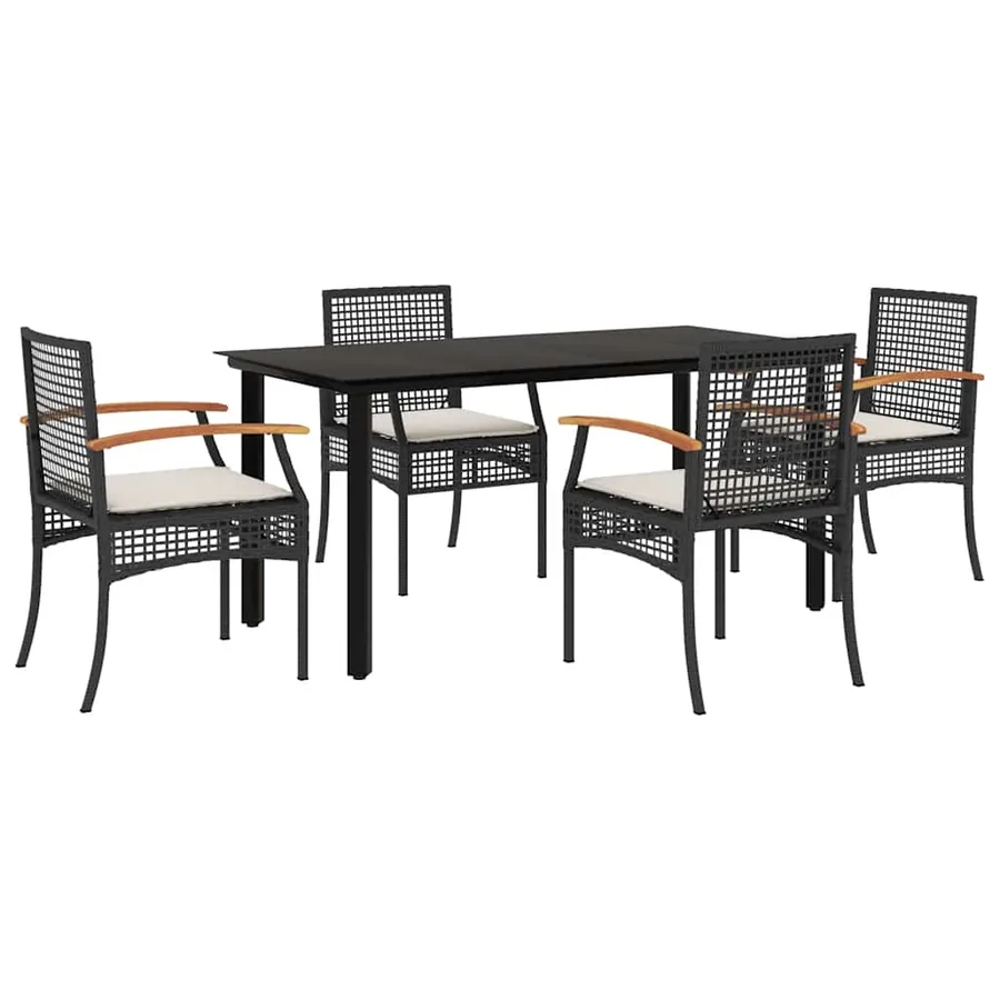Ensemble à manger de jardin coussins 5pcs Noir Résine tressée - 2