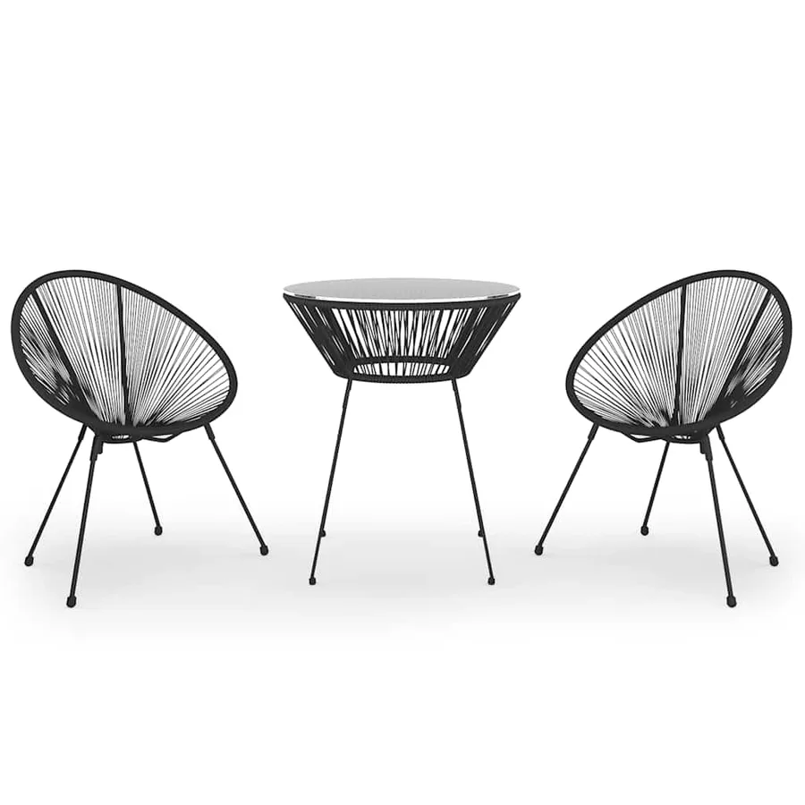 Ensemble à dîner d'extérieur 3 pcs Rotin PVC Noir - 2