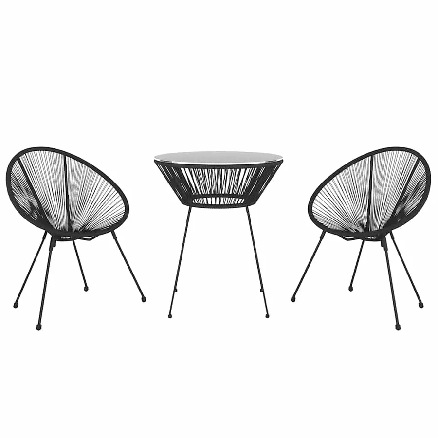 Ensemble à dîner d'extérieur 3 pcs Rotin PVC Noir - 3