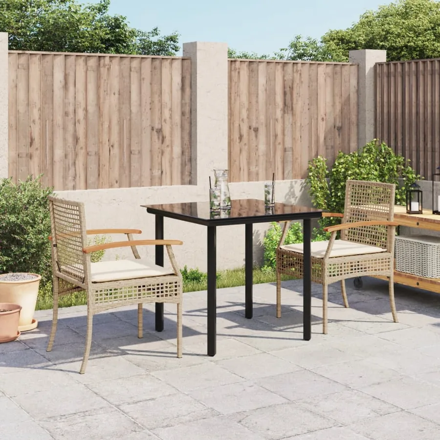 Ensemble à manger de jardin et coussins 3 pcs Beige poly rotin