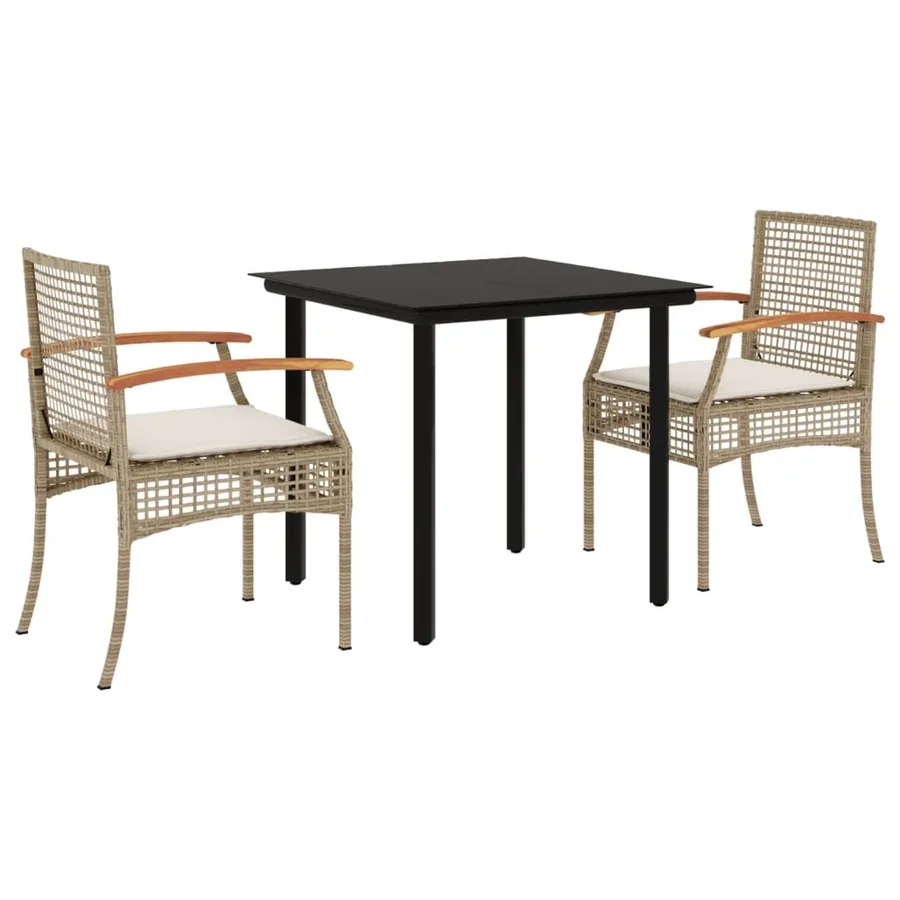 Ensemble à manger de jardin et coussins 3 pcs Beige poly rotin - 2