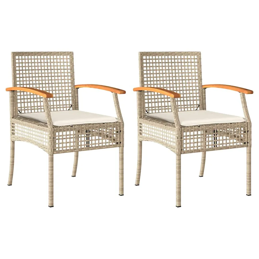 Chaises de jardin coussins lot de 2 beige résine tressée acacia - 2