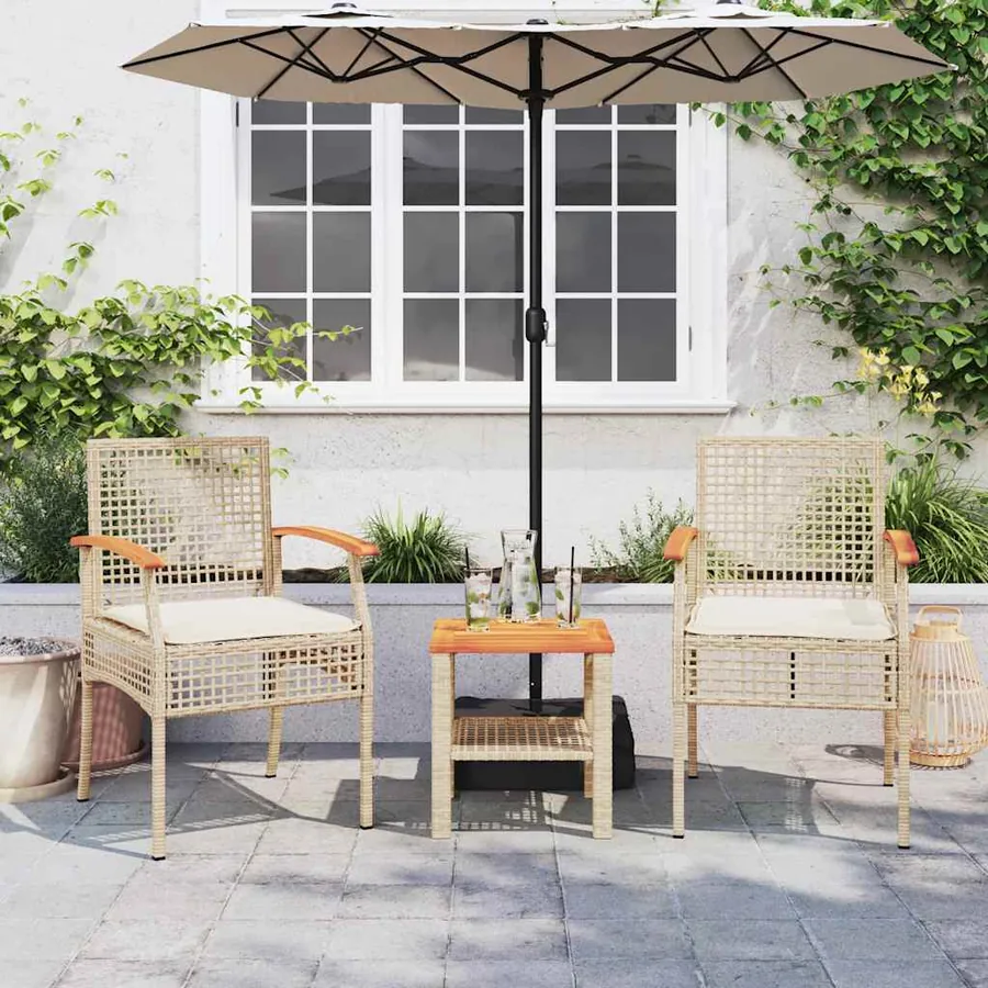 Chaises de jardin coussins lot de 2 beige résine tressée acacia - 3