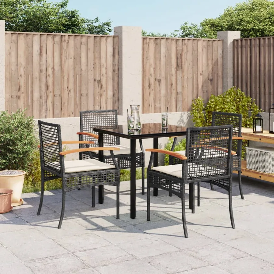 Ensemble à manger de jardin coussins 5pcs Noir Résine tressée