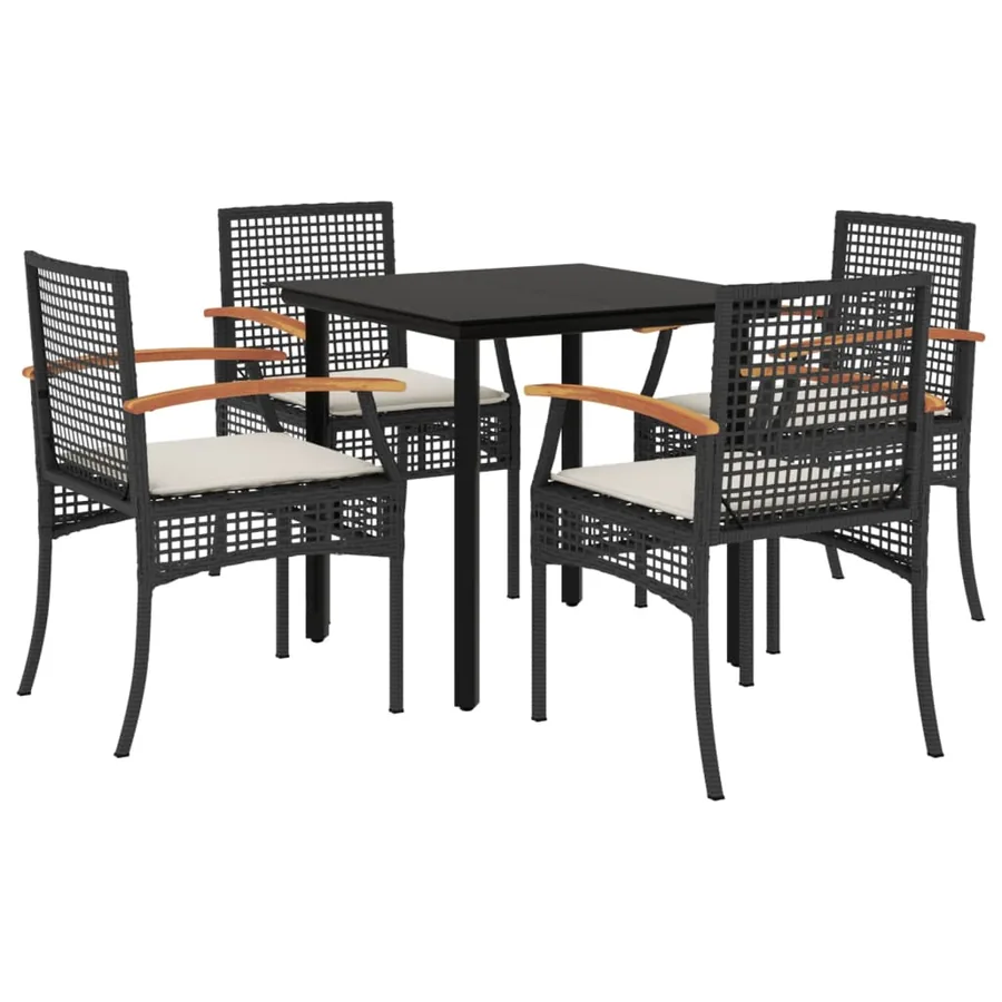 Ensemble à manger de jardin coussins 5pcs Noir Résine tressée - 2
