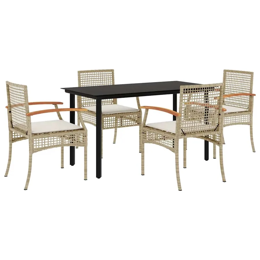 Ensemble à manger de jardin avec coussins 5pcs Beige poly rotin - 2